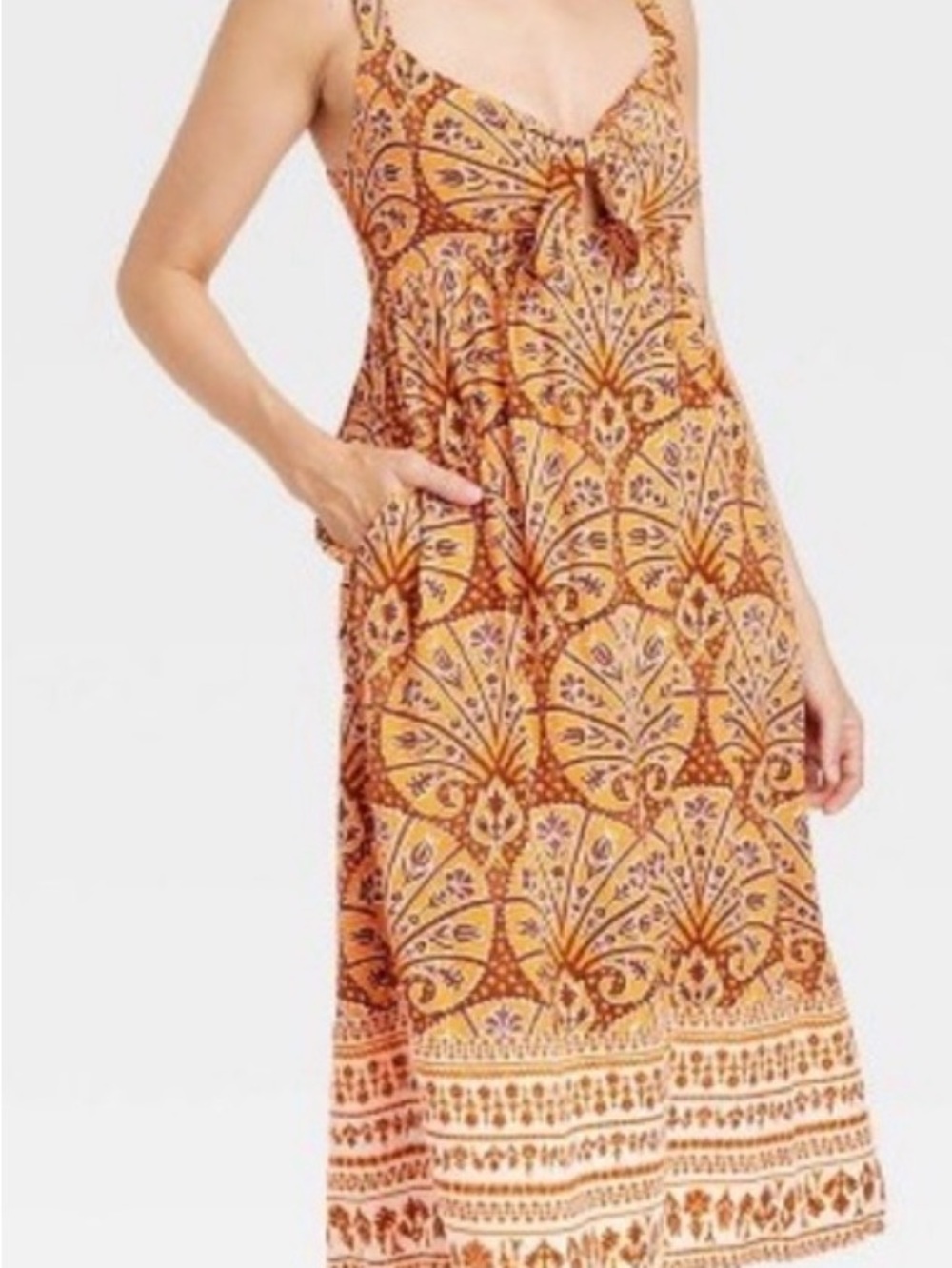 Knox Rose Orange and Brown Tie-Front Maxi Dress